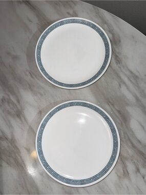 Nautica Home + Maison Set of 2 10" Dinner Plates White/Blue Geometric Ceramic